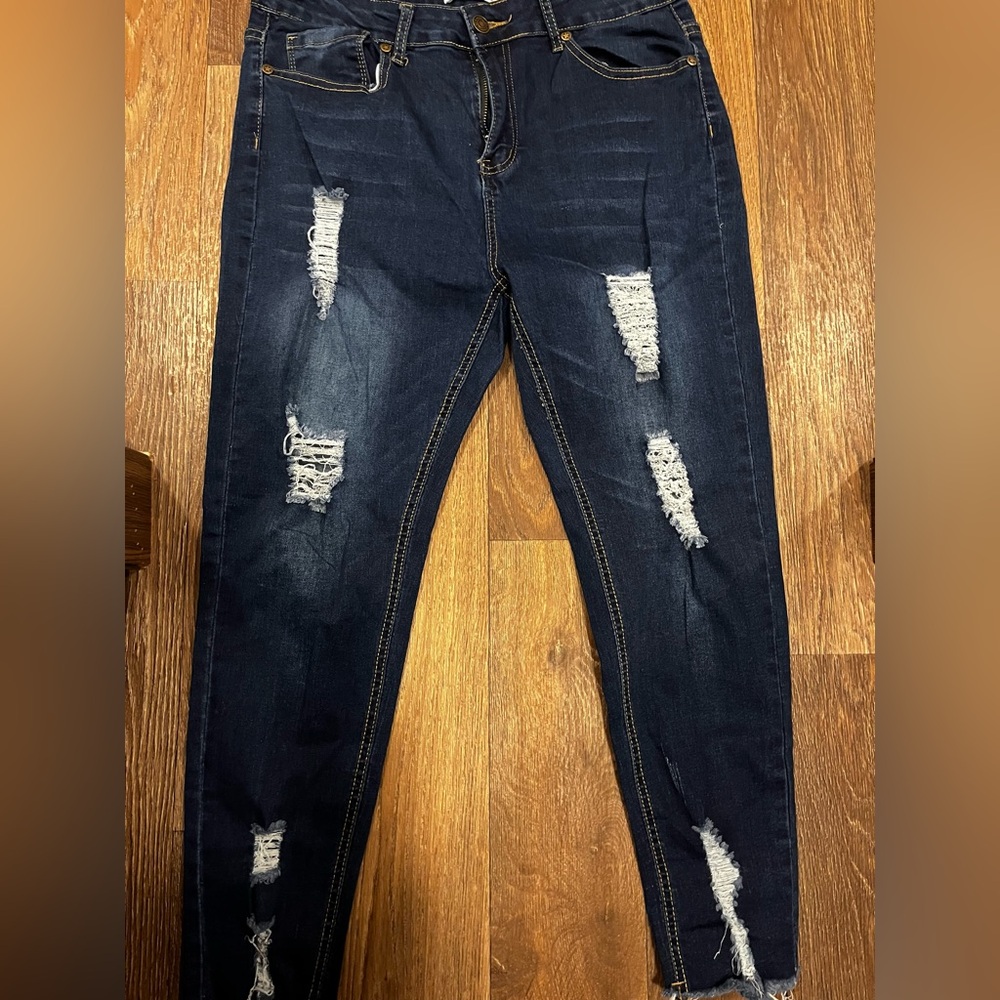 Dark Blue Distressed Skinny Jeans